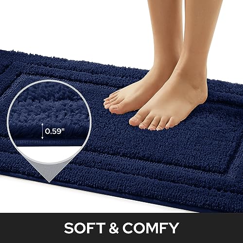 HOMEIDEAS Bathroom Rugs Sets 2 Piece, Super Soft and Absorbent Non Slip Microfiber Machine Washable Bath Mat Set (20" x 32" + 16" x 24", Navy Blue) - Image 2