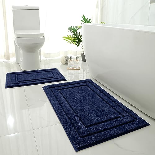 HOMEIDEAS Bathroom Rugs Sets 2 Piece, Super Soft and Absorbent Non Slip Microfiber Machine Washable Bath Mat Set (20" x 32" + 16" x 24", Navy Blue) - Image 1
