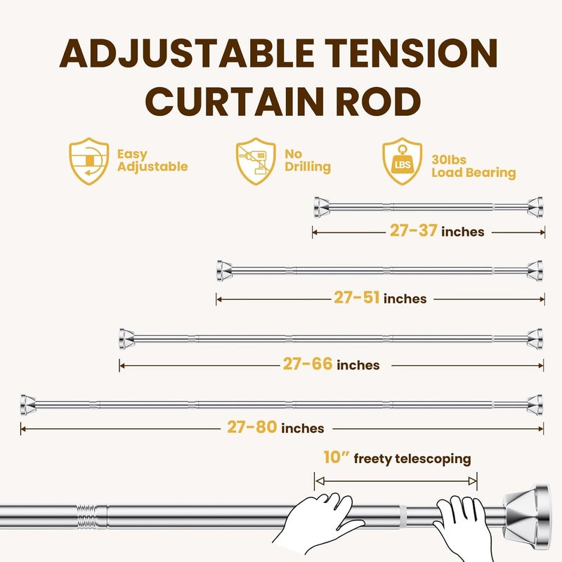 TITGIPE Shower Curtain Rod 27-80 Inches, No Drill Shower Rod Tension, Never Rust Anti-Slip Shower Curtain Rod for Bathroom Window, Adjustable Tension Shower Curtain Rod Silver - Image 3