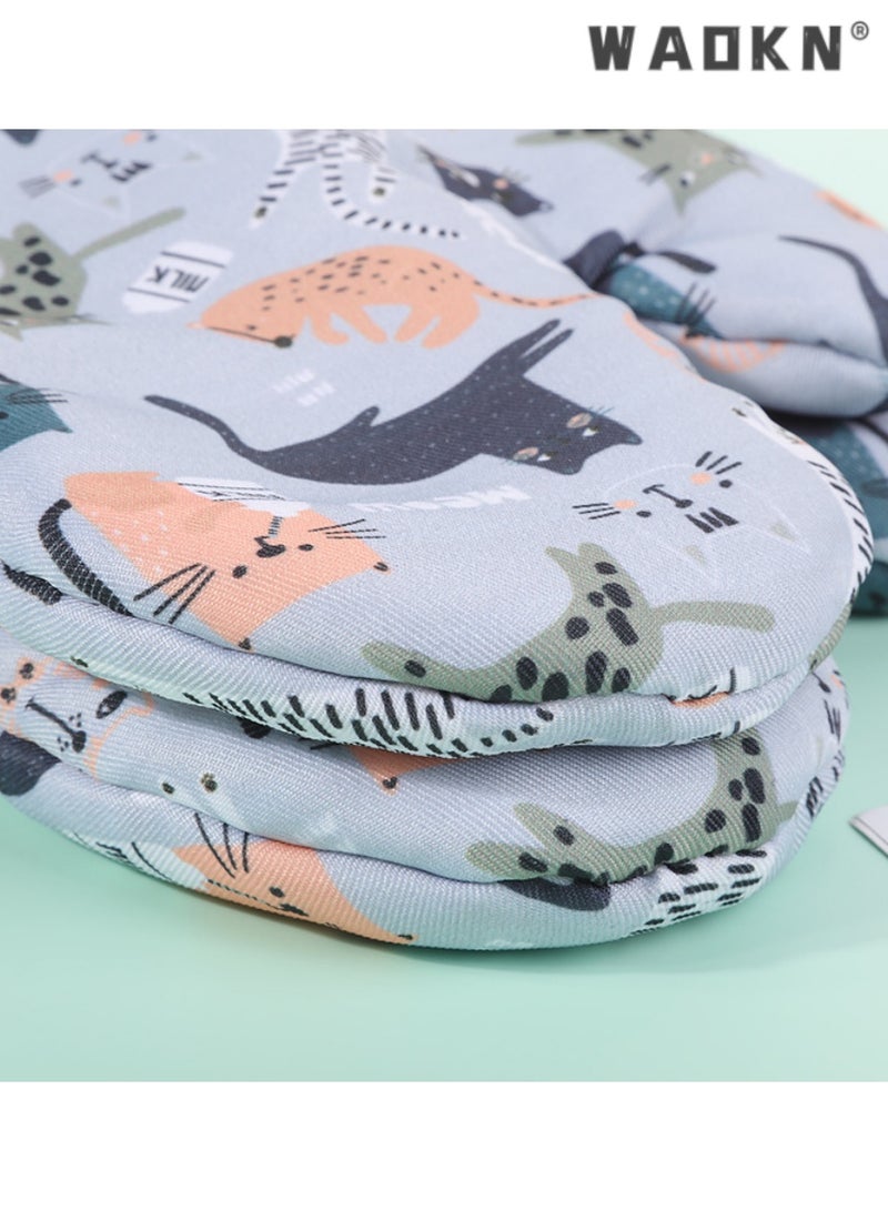 WAOKN Cute Cat Oven Mitts,Thick Lining,Heat-Resistant Gloves, Ideal for Microwave and Oven Use, High Temperature Protection, Comfortable and Safe for Cooking,Kitchen Essential,2 PCS - Image 2
