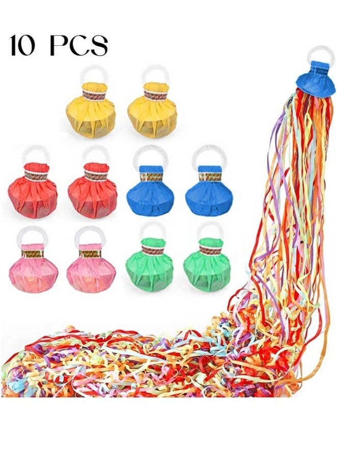 10Pcs Streamers Poppers Hand Throw Streamers with Colorful Ribbon No Mess Confetti Crackers for Wedding, Party, Graduation, Birthday, Celebration  - Image 1
