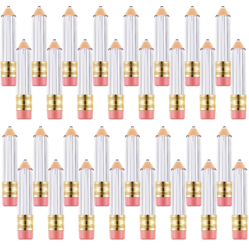 Blulu 24 Pcs 5 ml Empty Pencil Lip Gloss Tubes Bulk, Pencil Shaped Lip Gloss Containers Clear Mini Refillable Lips Balm Tubes DIY Cute Teacher Appreciation Gift for Women Girls Teacher Christmas Gift - Image 1