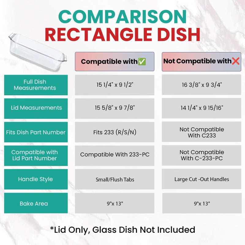 MRX Solutions Replacement Lid fits Pyrex 9x13 233 Glass Casserole Baking Dish Container with Tab Handles, for 3-Quart Model 233-PC (Turquoise) - Image 4