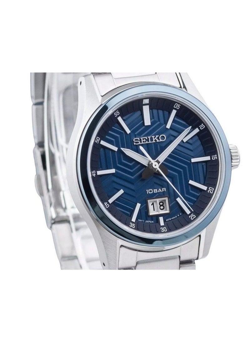 Seiko ساعة رياضية للرجال SUR559P1، 39.5 مم قرص أزرق مزخرف، سوار من الفولاذ المقاوم للصدأ، مقاومة للماء حتى 100 متر - Image 4