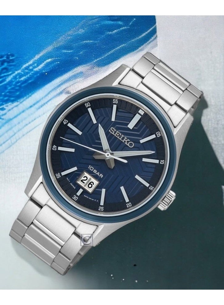Seiko ساعة رياضية للرجال SUR559P1، 39.5 مم قرص أزرق مزخرف، سوار من الفولاذ المقاوم للصدأ، مقاومة للماء حتى 100 متر - Image 1