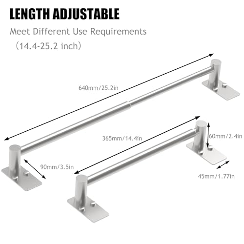 MIROAMZ Towel Bar, Adjustable 14.4inch - 25.2inch, Self Adhesive & Wall Mounted for Bathroom Kitchen Hand Towel Rack Holder Cloths Hanger SUS 304 Stainless Steel Organizer Single Bar Nickel Brushed - Image 3