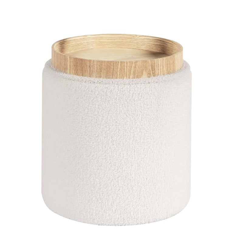 PINPLUS Round Storage Ottoman Boucle Ottoman with Tray, Teddy Velvet Footstool Cube for Living Room, Bedroom, Dorm 13.4"x13.4"x15" (White) - Image 4