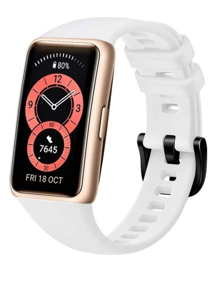 GENNEXT Huawei Band 6 / Honor Band 6 Fitness Tracker Replacement Silicone Band Adjustable Waterproof Smart Watch Strap with Buckle White - Image 1