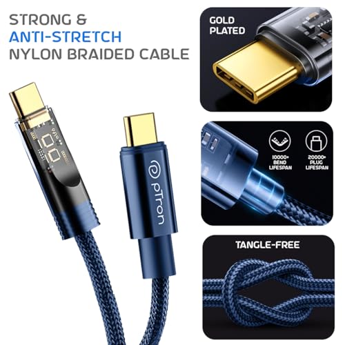 pTron Solero 80W Type-C to Type-C Fast Charging USB Cable, Compatible with Samsung, OnePlus, Oppo, Vivo,Xiaomi & Other Devices, Unbreakable Nylon Braid & 480Mbps Data Sync Speed (1m, Bold Blue) - Image 5