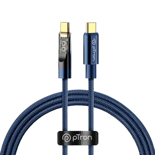 pTron Solero 80W Type-C to Type-C Fast Charging USB Cable, Compatible with Samsung, OnePlus, Oppo, Vivo,Xiaomi & Other Devices, Unbreakable Nylon Braid & 480Mbps Data Sync Speed (1m, Bold Blue) - Image 1
