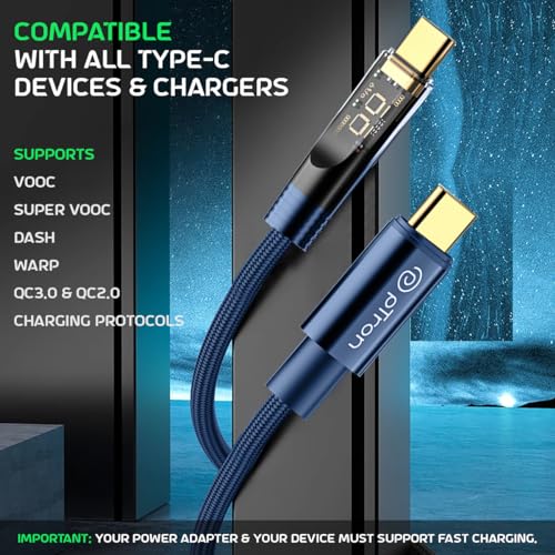 pTron Solero 80W Type-C to Type-C Fast Charging USB Cable, Compatible with Samsung, OnePlus, Oppo, Vivo,Xiaomi & Other Devices, Unbreakable Nylon Braid & 480Mbps Data Sync Speed (1m, Bold Blue) - Image 3