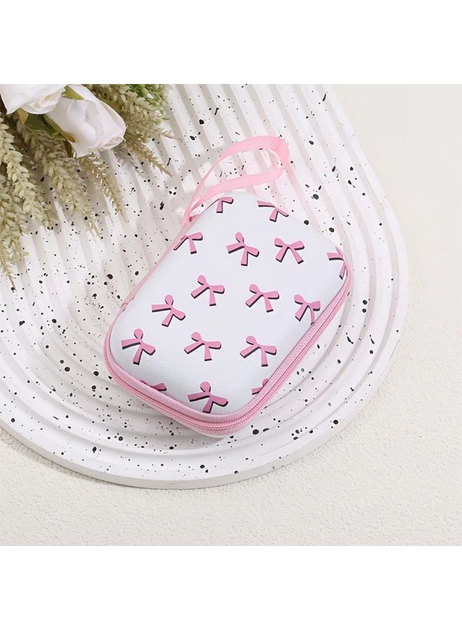 Hard Shell Organizer Case With Zipper Closure Pink Bow Storage Box For Cables Keys - Image 1
