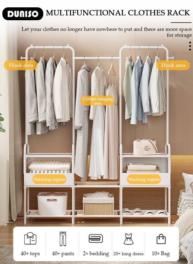 DUNISO Portable Fabric Wardrobe, Non Woven Fabric Cloth Cabinet with 6 Hooks, Large Capacity Closet, Storage Organizer Multi-Purpose Entryway Shelving Unit for Home Office Bedroom - Image 5