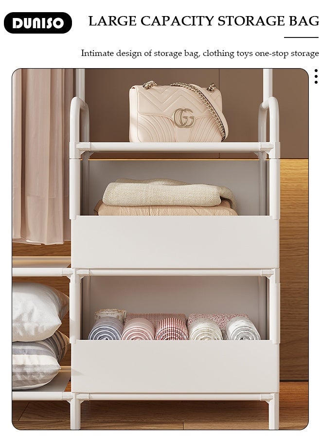 DUNISO Portable Fabric Wardrobe, Non Woven Fabric Cloth Cabinet with 6 Hooks, Large Capacity Closet, Storage Organizer Multi-Purpose Entryway Shelving Unit for Home Office Bedroom - Image 4