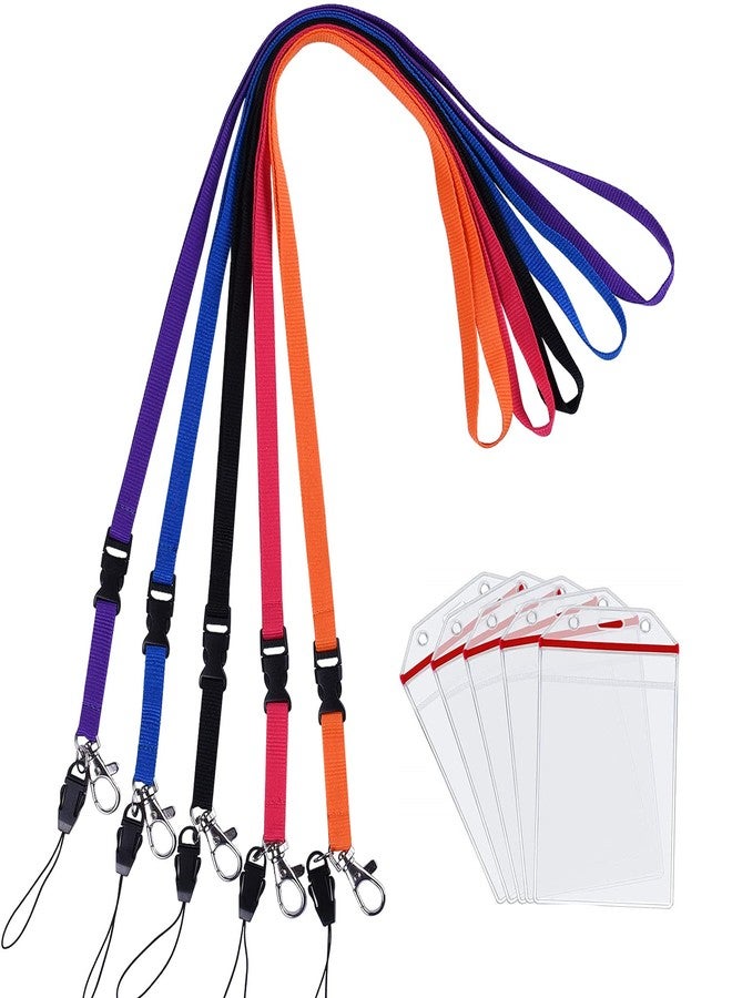 Wisdompro Cruise Lanyard Badge Holder, Wisdompro School Supply Clear PVC Heavy Duty Ziplock Vinyl ID Badge Holder with 22 Inch Colorful Detachable Neck Lanyard Strap for College, 5 Sets - Vertical Colorful - Image 1
