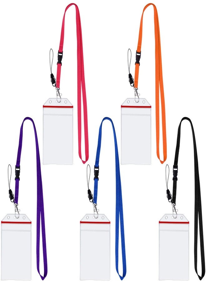 Wisdompro Cruise Lanyard Badge Holder, Wisdompro School Supply Clear PVC Heavy Duty Ziplock Vinyl ID Badge Holder with 22 Inch Colorful Detachable Neck Lanyard Strap for College, 5 Sets - Vertical Colorful - Image 2