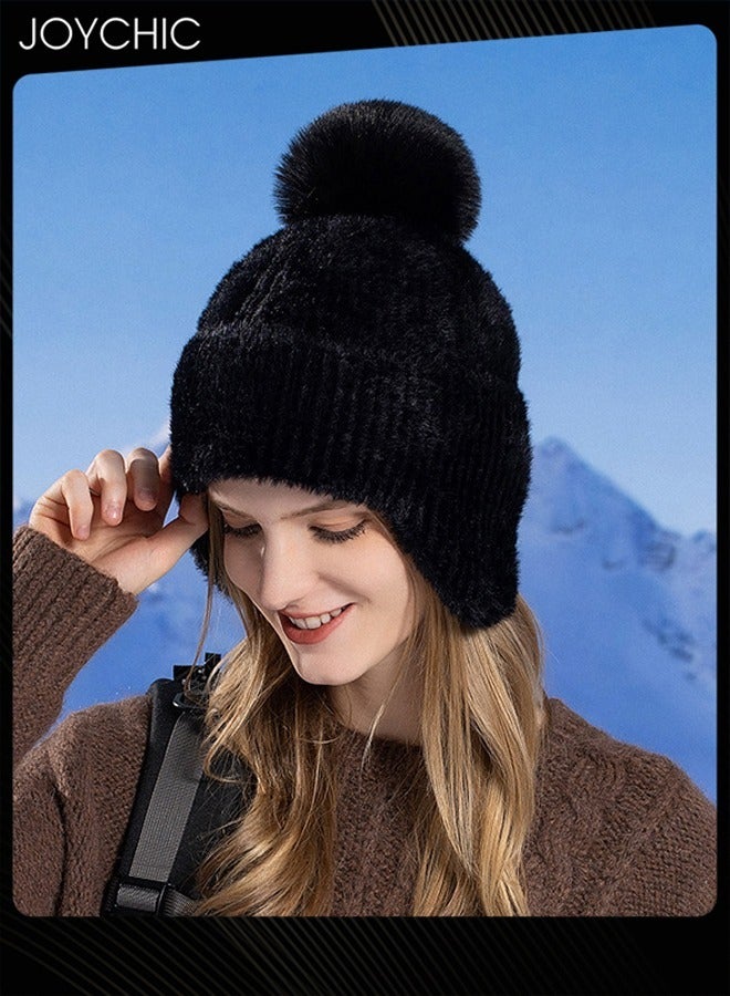 Joychic Korean Version Autumn and Winter Versatile Beanie Hat Ear Protection Knit Hat for Women Black - Image 2