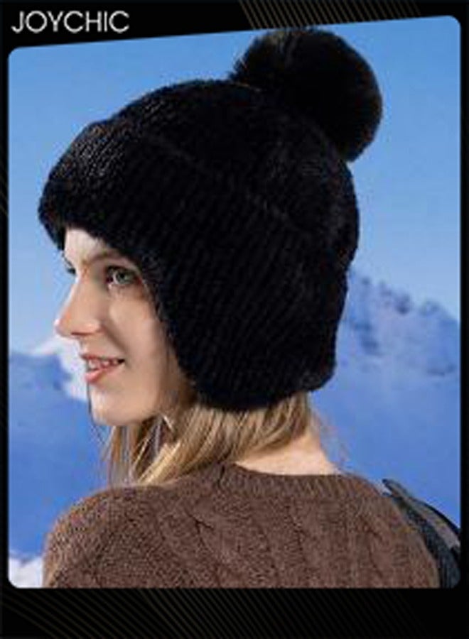 Joychic Korean Version Autumn and Winter Versatile Beanie Hat Ear Protection Knit Hat for Women Black - Image 3