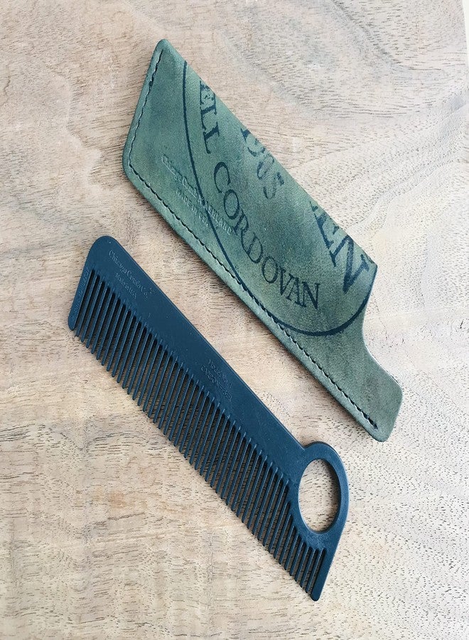 Chicago Comb Model 1 Carbon Fiber Comb + Olive Shell Cordovan Horween leather sheath, Made in USA, ultimate pocket & travel comb, smooth strong & light, anti-static, premium American leather - Image 3
