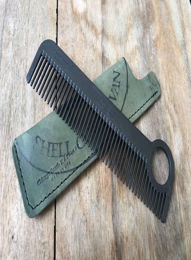 Chicago Comb Model 1 Carbon Fiber Comb + Olive Shell Cordovan Horween leather sheath, Made in USA, ultimate pocket & travel comb, smooth strong & light, anti-static, premium American leather - Image 2