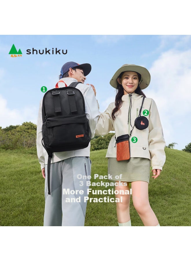 Shukiku حقيبة ظهر خفيفة الوزن قابلة للإزالة ذات حمالتين مزدوجة لطلاب المدارس الإعدادية والجامعات، حقيبة ظهر سفر محمولة، اللون: Black، المقاس: L
