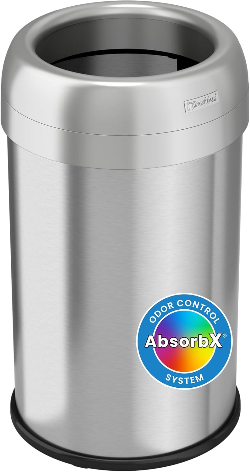 iTouchless 13 Gallon Dual-Deodorizer Trash Can and Recycle Bin Stainless Steel Commercial Grade, Large 10 Inch, Home, Restaurant, Restroom, Office, Open Top, Round - Image 1