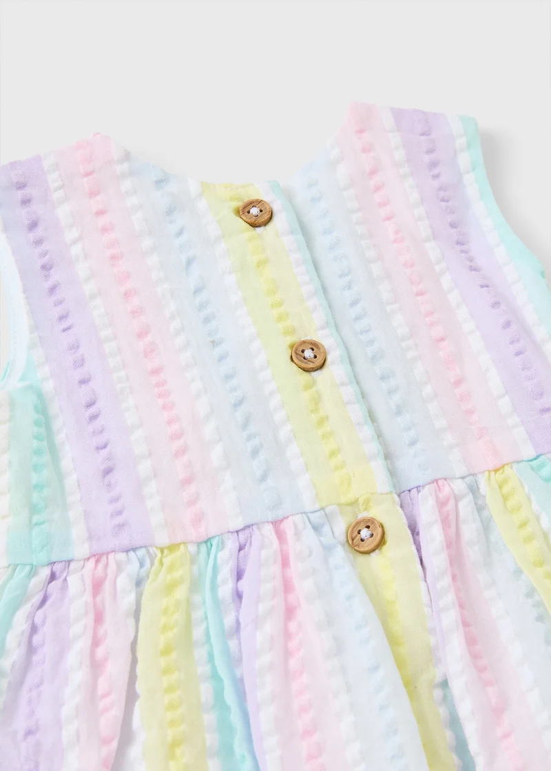ماتلان Baby Multicolour Pastel Stripe Bow Dress
