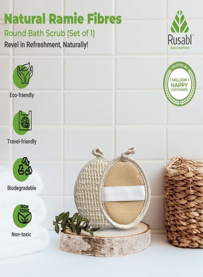 Rusabl ليفة استحمام روسابل المصنوعة من ألياف الرامي لتنظيف الجسم بعمق وتقشيره (عبوة واحدة، دائرية) إسفنجة تقشير قابلة لإعادة الاستخدام، مصنوعة من ألياف طبيعية، مناسبة للرجال والنساء، تنظف البشرة وتقشرها بلطف - Image 2
