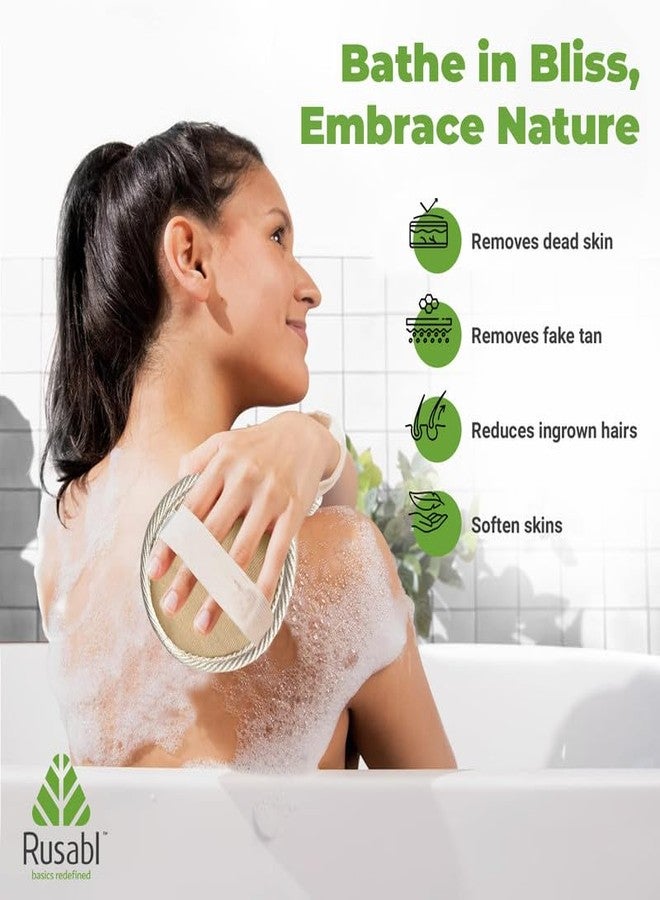 Rusabl ليفة استحمام روسابل المصنوعة من ألياف الرامي لتنظيف الجسم بعمق وتقشيره (عبوة واحدة، دائرية) إسفنجة تقشير قابلة لإعادة الاستخدام، مصنوعة من ألياف طبيعية، مناسبة للرجال والنساء، تنظف البشرة وتقشرها بلطف - Image 4