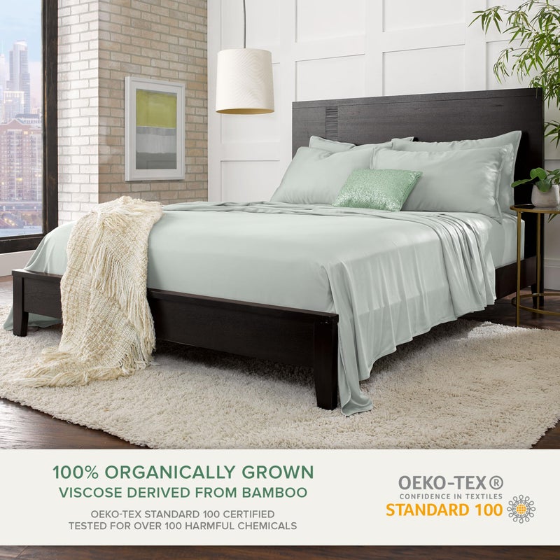 Pure Bamboo Pure Bamboo Queen Bed Sheet Set  Genuine 100% Organic Viscose Derived from Bamboo  Luxuriously Soft & Cooling  Double Stitching  Lifetime Quality Promise (Queen  Sea Glass)  - Image 2