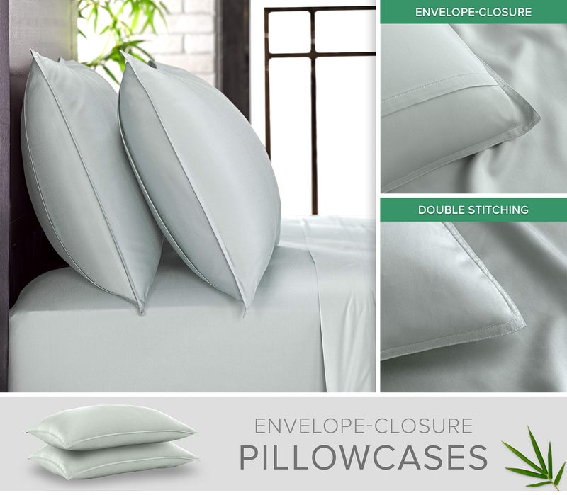 Pure Bamboo Pure Bamboo Queen Bed Sheet Set  Genuine 100% Organic Viscose Derived from Bamboo  Luxuriously Soft & Cooling  Double Stitching  Lifetime Quality Promise (Queen  Sea Glass)  - Image 3