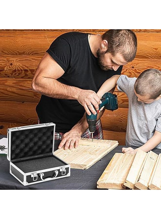 1pc Black Aluminum Alloy Tool Storage Box Portable Square Organizer With Handle - Image 4