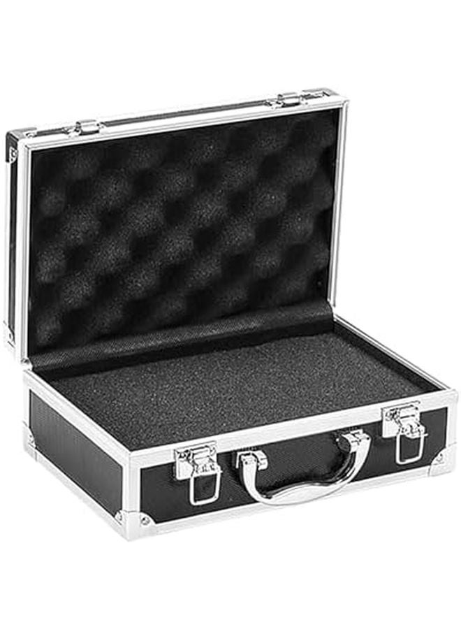 1pc Black Aluminum Alloy Tool Storage Box Portable Square Organizer With Handle - Image 1