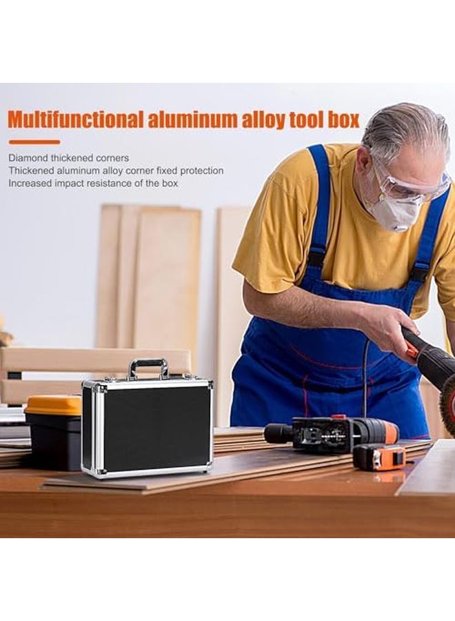 1pc Black Aluminum Alloy Tool Storage Box Portable Square Organizer With Handle - Image 3