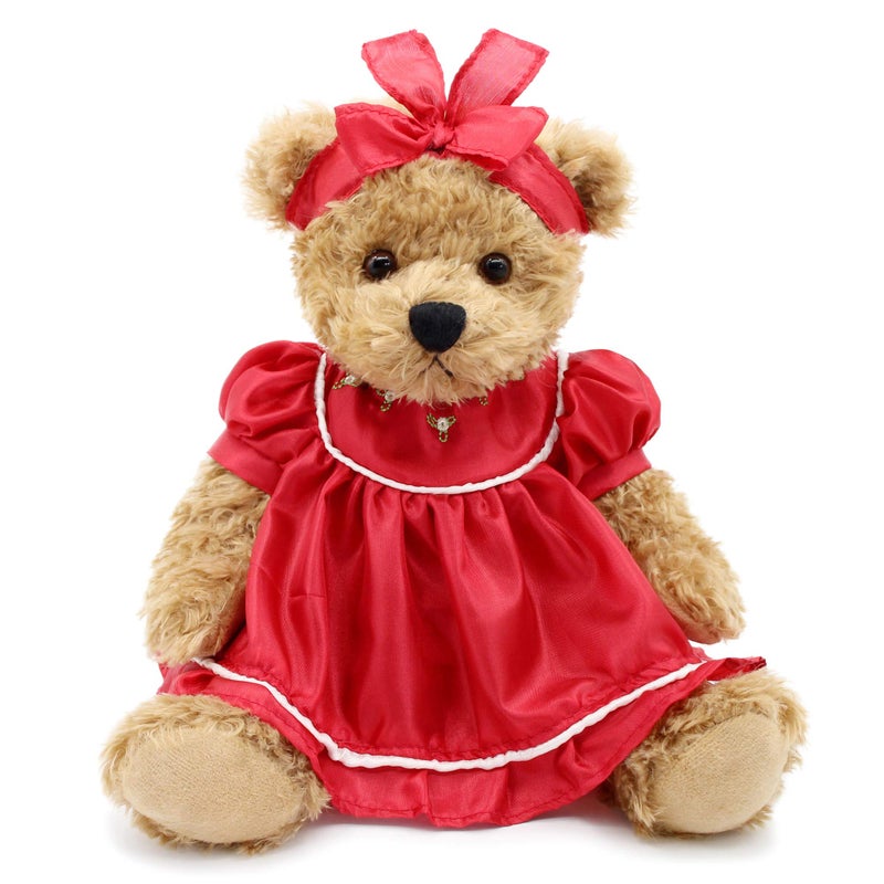 oits cute Oitscute Small Baby Teddy Bear with Cloth Cute Stuffed Animal Soft Plush Toy 10 Red lace Dress - Image 2