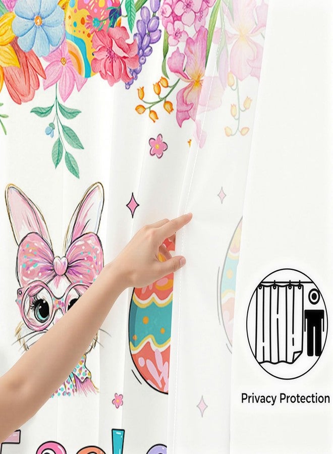 Mocsicka Easter Shower Curtain - Easter Bunny Shower Curtains for Bathroom Cute Spring Eggs Bath Curtain with 12 Hooks, Washable Waterproof (Pink, 71x71inch) - Image 4
