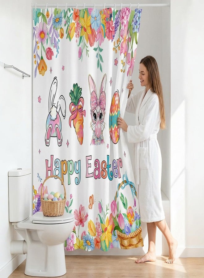 Mocsicka Easter Shower Curtain - Easter Bunny Shower Curtains for Bathroom Cute Spring Eggs Bath Curtain with 12 Hooks, Washable Waterproof (Pink, 71x71inch) - Image 2