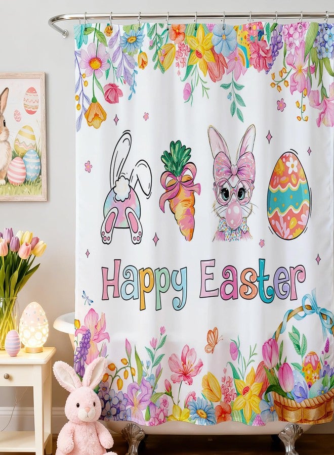 Mocsicka Easter Shower Curtain - Easter Bunny Shower Curtains for Bathroom Cute Spring Eggs Bath Curtain with 12 Hooks, Washable Waterproof (Pink, 71x71inch) - Image 1