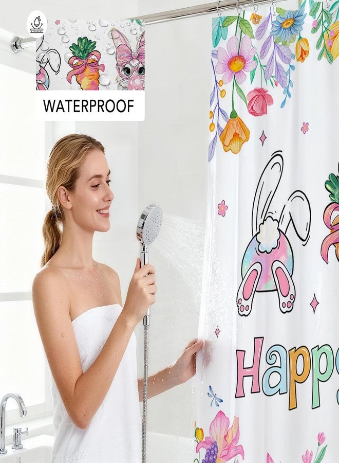 Mocsicka Easter Shower Curtain - Easter Bunny Shower Curtains for Bathroom Cute Spring Eggs Bath Curtain with 12 Hooks, Washable Waterproof (Pink, 71x71inch) - Image 5