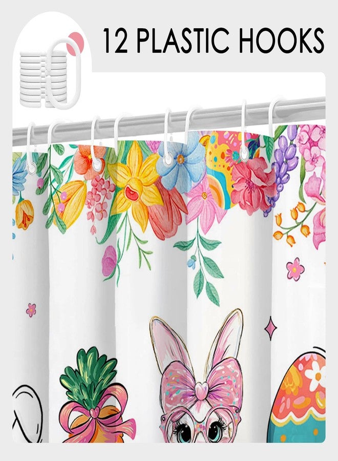 Mocsicka Easter Shower Curtain - Easter Bunny Shower Curtains for Bathroom Cute Spring Eggs Bath Curtain with 12 Hooks, Washable Waterproof (Pink, 71x71inch) - Image 3