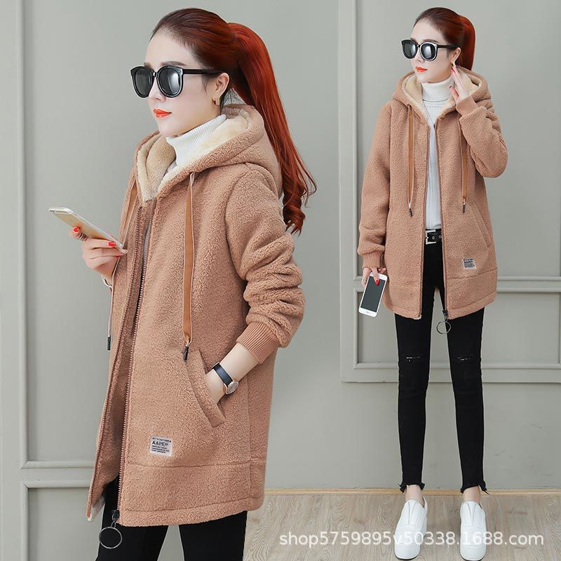 Fleece-lined Thickened Sweater Womens Korean-style New All-match Autumn and Winter Top Cardigan Winter Imitation Lamb Wool Jacket Trendy Khaki