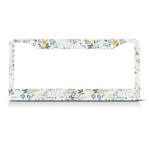 Beabes Wildflowers License Plate Frame Watercolor Floral License Plate Holder Leaves Elegant Summer Car Tag Frame License Plate Car Accessories 2 Holes Novelty Auto Car Tag Vanity Present - Image 1