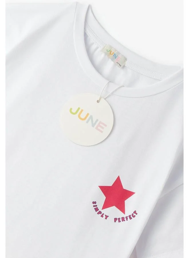 JUNE June Girl Star Printed Tshirt & Short Set White - Fuchsia