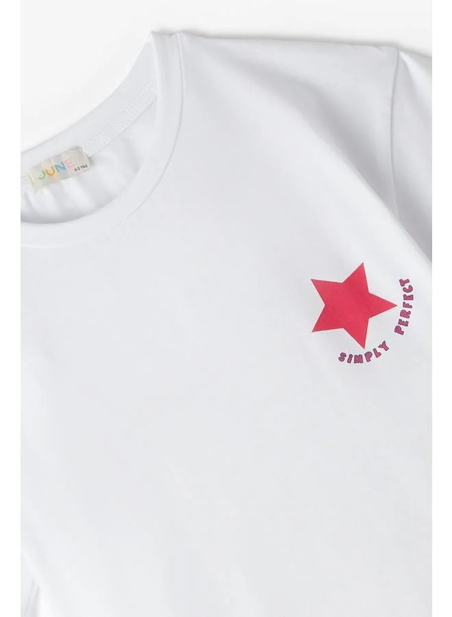 JUNE June Girl Star Printed Tshirt & Short Set White - Fuchsia