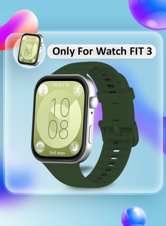 CATANES [for Huawei Watch Fit 3] Watch Band Soft Silicone Strap for Men Women Stylish Waterproof Watch Band /Green - Image 2