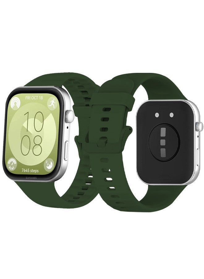 CATANES [for Huawei Watch Fit 3] Watch Band Soft Silicone Strap for Men Women Stylish Waterproof Watch Band /Green - Image 1