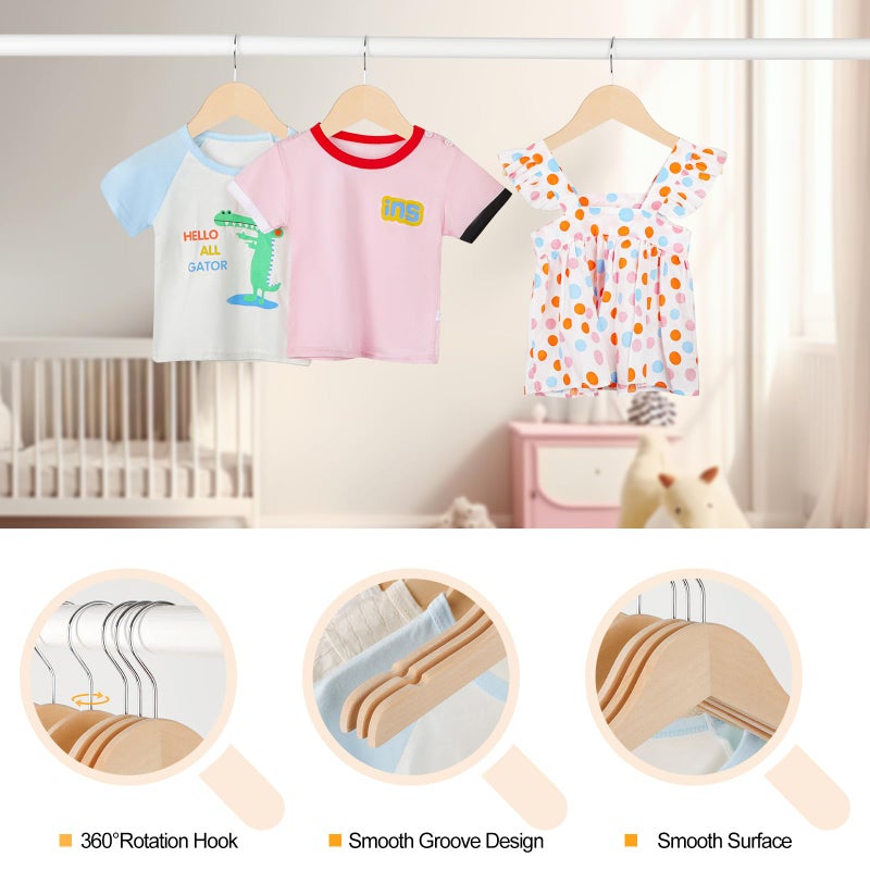 Topia Hanger Unfinished/Natural Kids Children Baby Wood Wooden Clothes Dress Shirt Hangers With No Painting - 360Stronger Flexible Hook- Extra Smoothly Cut Notches, 10 Pack Ct09N - Image 4