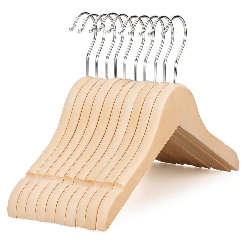 Topia Hanger Unfinished/Natural Kids Children Baby Wood Wooden Clothes Dress Shirt Hangers With No Painting - 360Stronger Flexible Hook- Extra Smoothly Cut Notches, 10 Pack Ct09N - Image 1