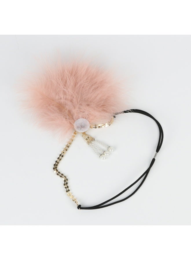 أغطية رأس من الريش من عشرينيات القرن العشرين، غطاء رأس من حجر الراين، إكسسوارات شعر غطاء رأس غاتسبي الرائع في العشرينيات من القرن العشرين للنساء (وردي) - Image 3