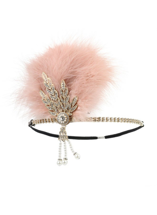 أغطية رأس من الريش من عشرينيات القرن العشرين، غطاء رأس من حجر الراين، إكسسوارات شعر غطاء رأس غاتسبي الرائع في العشرينيات من القرن العشرين للنساء (وردي) - Image 1